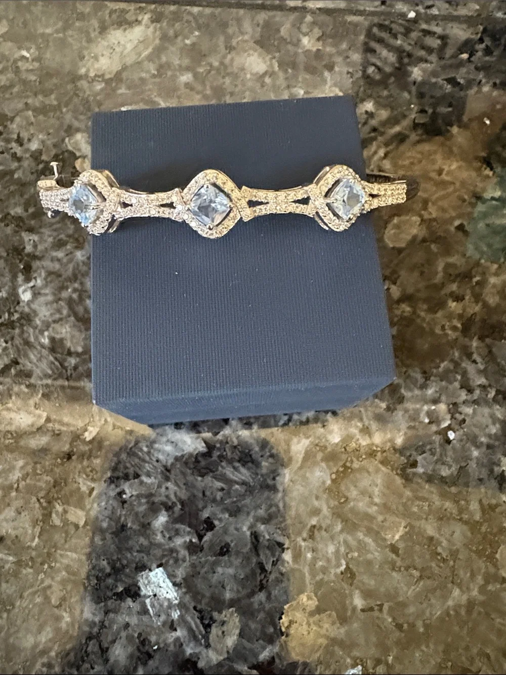Elegant Clear Crystal Halo Bracelet with Blue Topaz- Women Jewelry